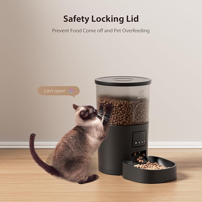 Automatic Cat Food Dispenser, WiFi Cat Feeder with APP Remote Control for Dry Pet Food, Programmable Timer, Dual Power Supply, Slow Feeder for Cats & Small Dogs