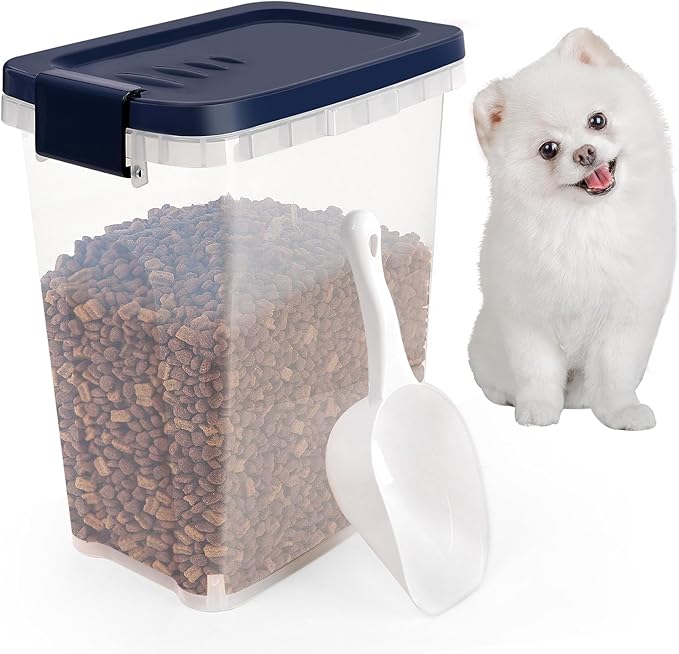 8 Lbs Dog Food Storage Container with Scoop - Airtight Cat Food Container - Buckle-Lock Pet Food Container for Dog, Cat, Bird Seed - Dog Treat Container Dry Food Storage Bin - Royal Blue