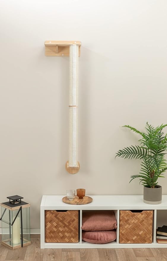 TRIXIE Wall Set 1, Indoor Wall Mounted Cat Scratching Post for Elevated Fun, Climb to Perch, Jumping Platform, Natural