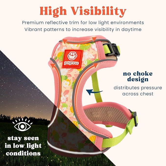Cat Harness and Leash Set for Walking, Escape Proof Vest Harnesses for Cats, Breathable Mesh with Reflective Strips - (Tropical Paradise), Small