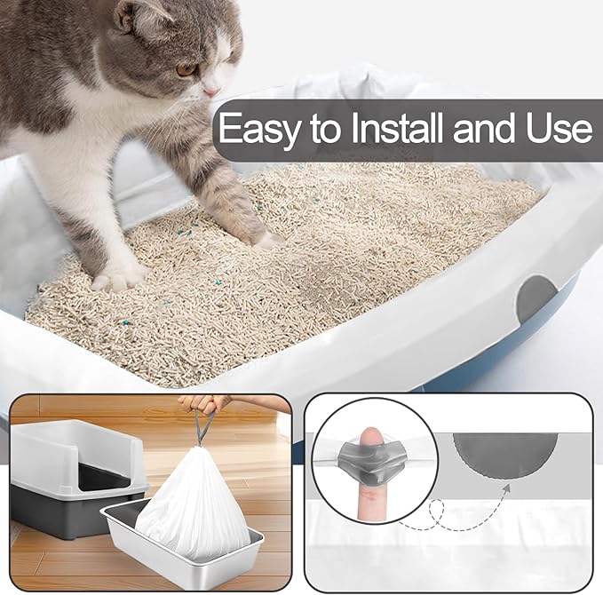 20 Count Cat Litter Box Liners, 21" x 11" Cat Litter Bags Compatible with Automatic Self-Cleaning Robot Thick Heavy Duty Drawstring Replacement Litter Box Liners