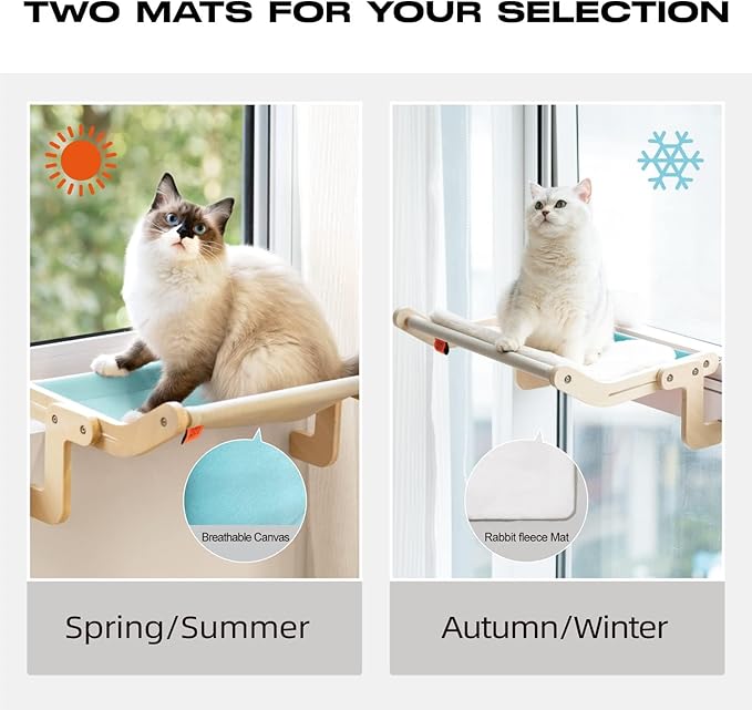 Cat Window Perch Cat Window Hammock Seat for Indoor Cats Sturdy Adjustable Steady Cat Bed Providing All-Around Sunbath Space Saving Washable Holds Up to 40 lbs (Blue with pad)