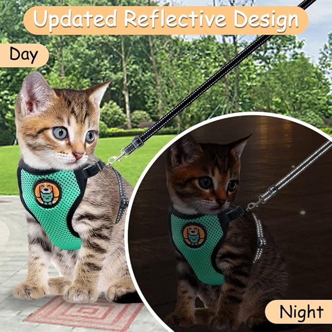 Cat Harness and Leash Escape Proof, Adjustable Cat Leash and Hareness Set for Cats Walking and Small Dogs, Durable Cat Vest with Reflective Strap Comfort Fit for Indoor and Outdoor Use