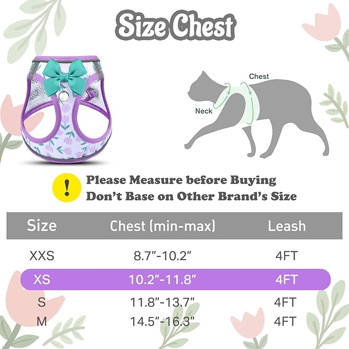 Cat Harness and Leash Escape Proof for Walking, Adjustable Soft Kitten Harness with Reflective Straps Step in Cat Vest Harness for Small Kitten and XS Dogs (Purple, XS-Chest(10.2"-11.8"))