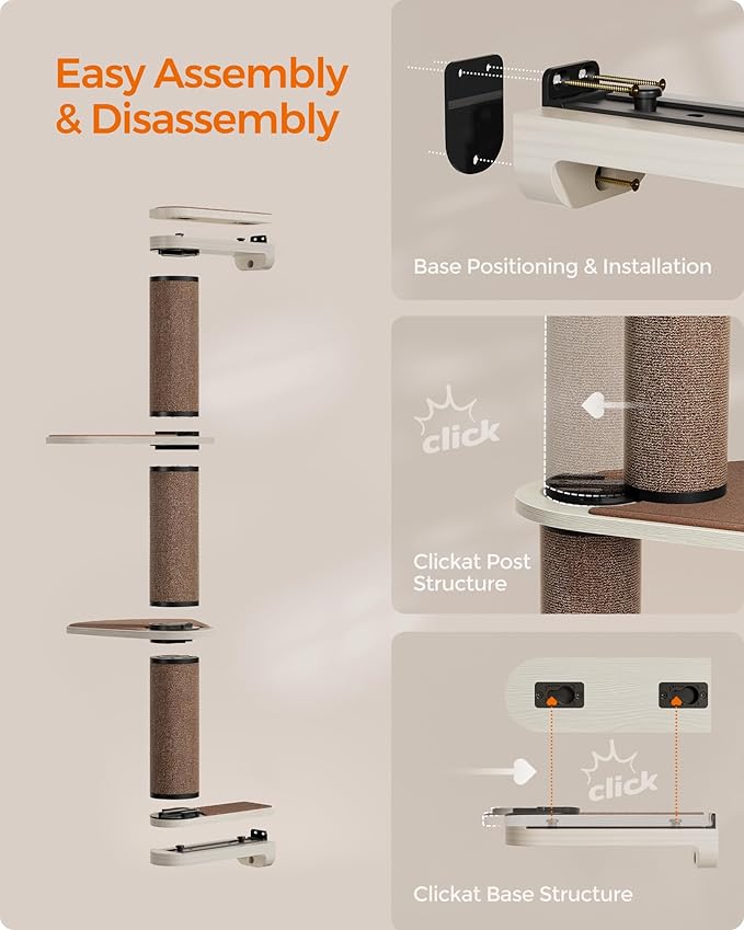 Feandrea Clickat Planet - Cat Wall Furniture, Set of 10, Cat Tree, Scratching Post, Shelves, Hammock, Bridge, Feeder, Extremely Quick Assembly, Unlimited Expandability, Replaceable Module and Parts