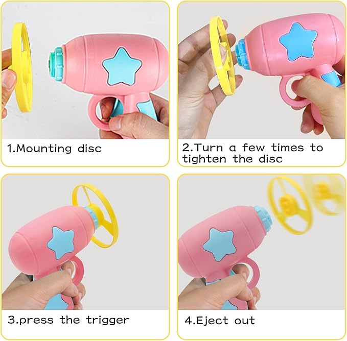 Andiker Cat Fetch Toy, Interactive Cat Flying Disc Launcher Toy with 5 Colorful Flying Propellers for Cat Enrichment, Flying Saucer Toy for Cat for Training and Chasing (Pink)