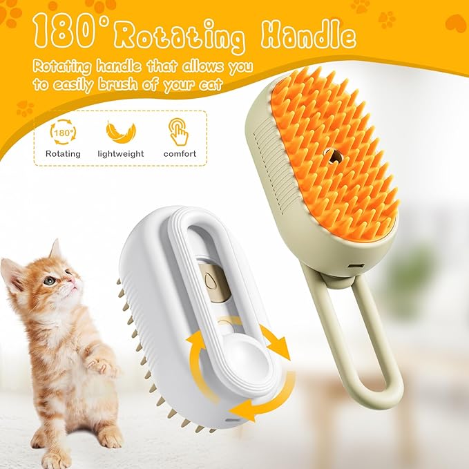 3-in-1 Brush for Pet Grooming - Steam-Powered Deshedding Comb for Removing Loose and Tangled Hair from Dogs and Cats (White)
