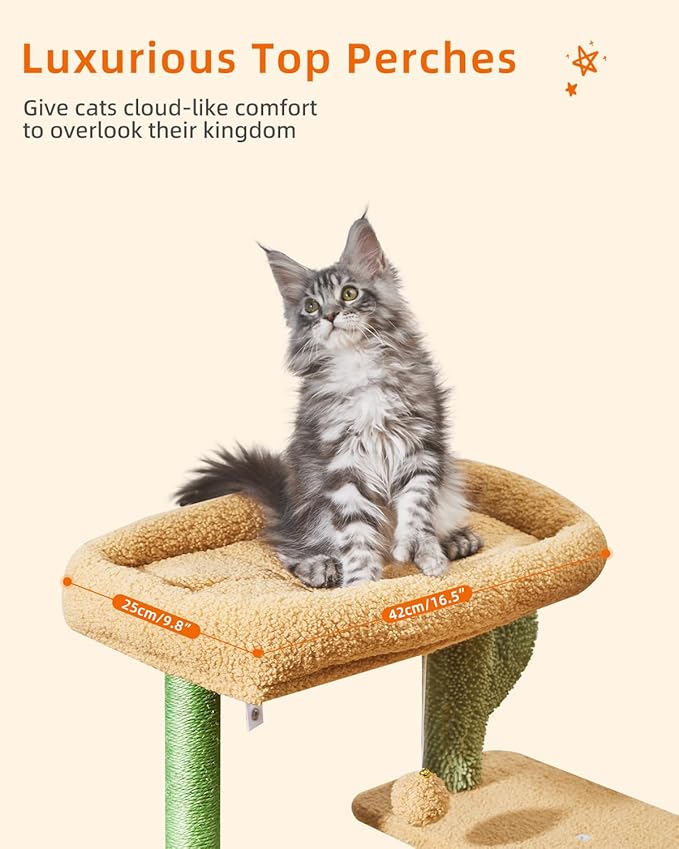 Taoqimiao Cat Tree,38.2-Inch Cat Tower for Indoor Cats,Suitable for Kittens with Luxurious cat condo with Adjustable Baskets and Luxurious Perch MS029ST Cactus