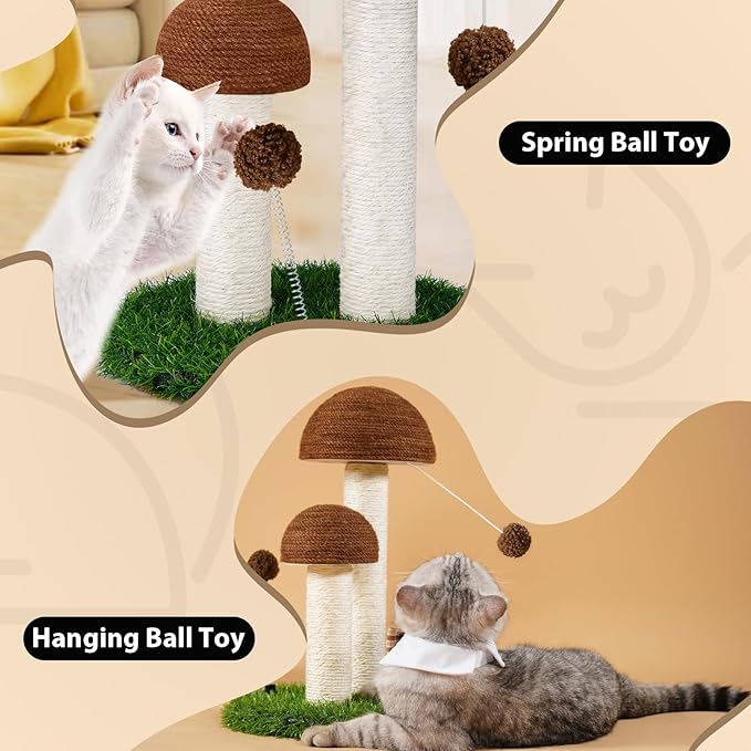 Odoland Cat Scratching Post Mushroom Natural Sisal Board Scratcher for Kitten Health and Good Behavior, Furniture Scratch Deterrent Accessories for Cats and Kitten Brown