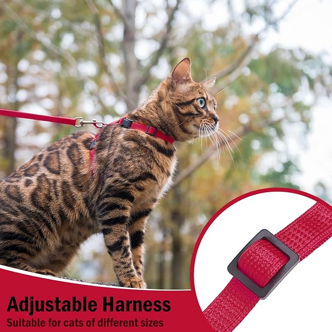 PUPTECK Adjustable Cat Harness and Leash Set Escape Proof Kitten Strap Collar for Walking Travel, Red, M