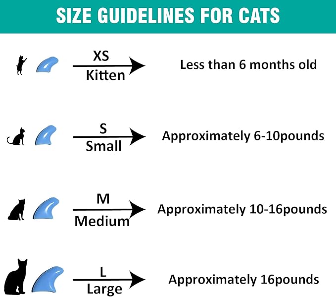 10x Colors / 100 pcs Cat Nail Caps | Cat Claw Covers with Adhesives and Applicators | Alpha (S)