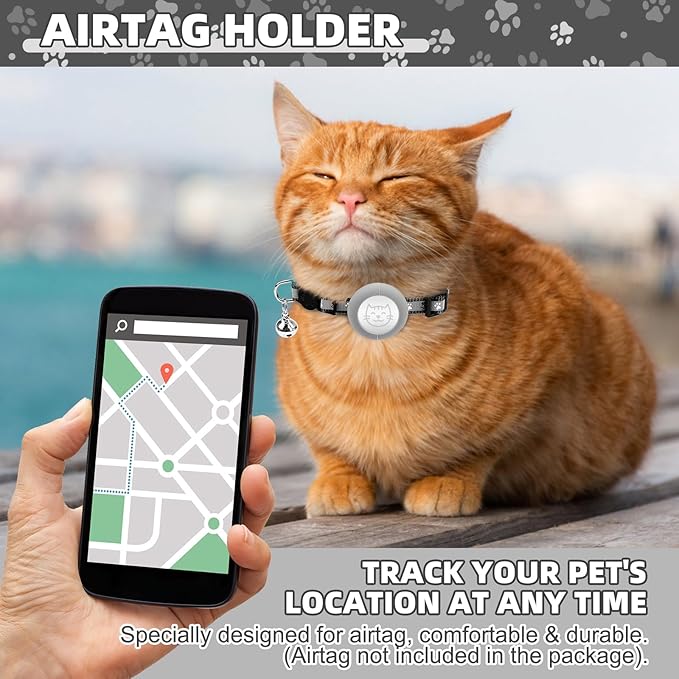 KOOLTAIL Cat Harness and Leash Set Escape Proof with Cat Airtag Holder Collars (3 in 1), Comfortable Lightweight Adjustable Kitten Harness for Small Medium Large Cats Safe Walking & Travel, Black