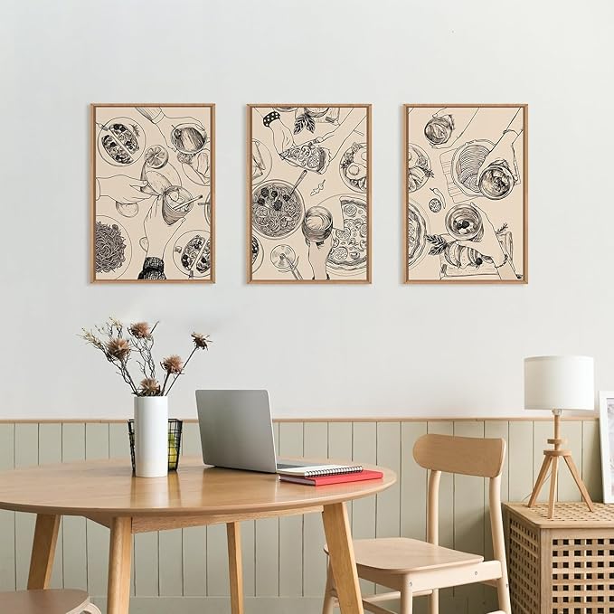 Ausril Food and Drink Framed Canvas Wall Art Set, Modern Cheers Wall Decor, Vintage Cheers Wall Painting, Abstract Friends Party Art Prints for Living Room, Bedroom, Kitchen,Office 16"x24"x3