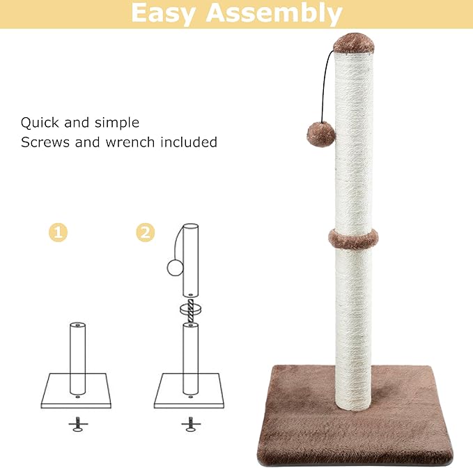 Dimaka 29" Height Tall Cat Scratching Post, Claw Scratcher with Sisal Rope and Covered with Soft Smooth Plush, Vertical Scratch [Full Strectch] for Standard Size Cats (Dark Brown, 29 inches)