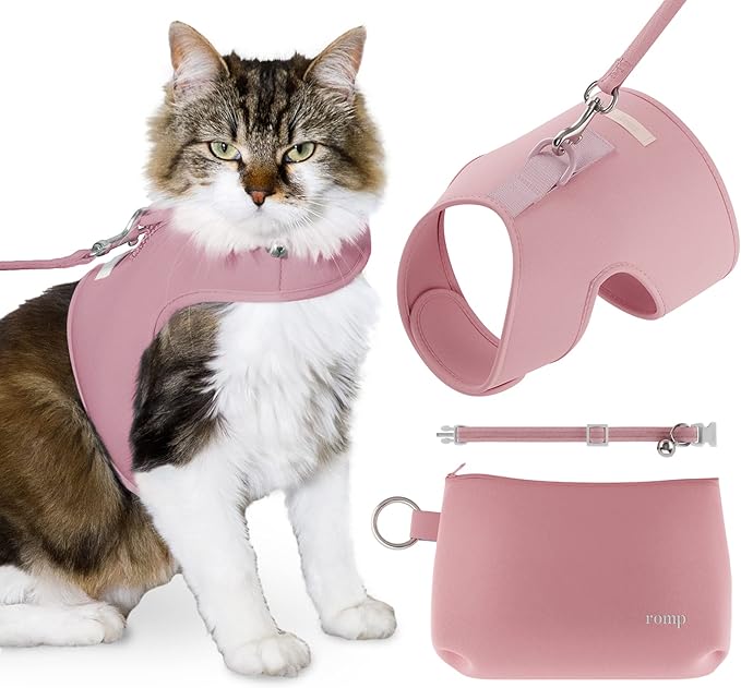 Cat Harness, Collar & Leash Set - Escape Proof Adjustable Choke Free Velcro Harness Vest for Walking Cats & Kittens (Powder Pink, Small)