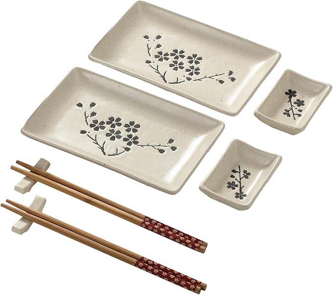 8 pcs Japanese Sushi Plate Sets Serving Platters and Trays for Entertaining Sushi Dishes Set Plates Sushi Plates Traditional Cuisine Dinnerware Sets with Chopsticks Floret