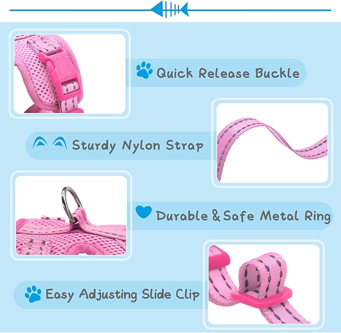 Supet Cat Harness and Leash Set for Small to Large Cats Adjustable Cat Vest Harness with Reflective Trim Universal Cat Leash and Harness for Cats/Puppies