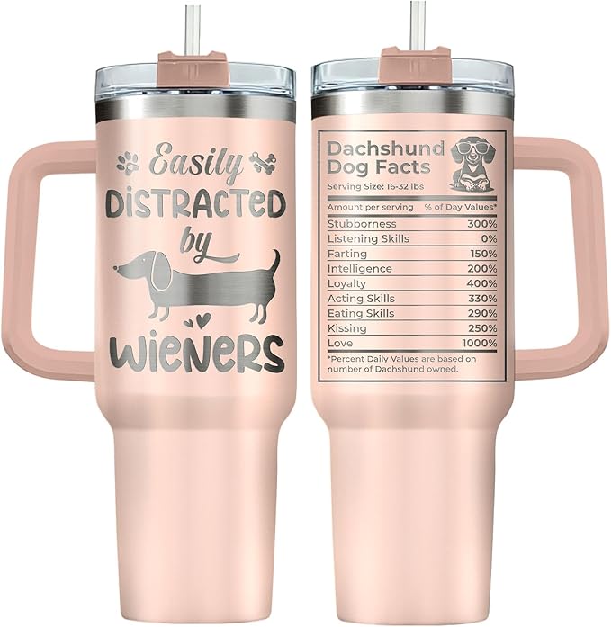34HD 40oz Dachshund Mom Tumbler with Handle and Straw, Vacuum Insulated Doxie Coffee Mug with Lid, Birthday Gifts for Weiner Owners, Funny Gifts for Dog Mom Mothers Day Women