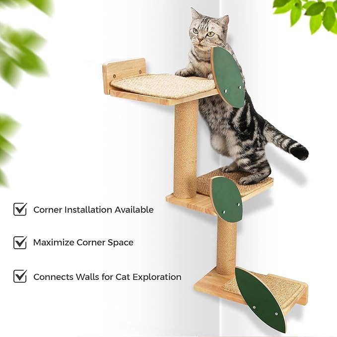 Meowoou Cat Wall Shelves Cat Scratching Post Wall Mounted Perch, 3 in 1 Cat Steps Wall Jungle Platform Supplies Suit for Cats Climb Play Scratch Nap