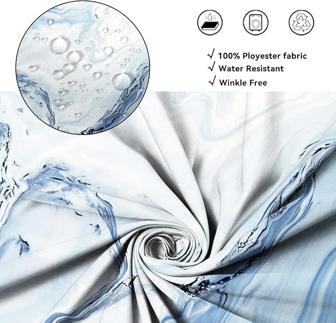 AWERT Blue Marble Shower Curtain - Waterproof for Bathroom Decor, Printed Washable With Hooks, 72x72 Inch