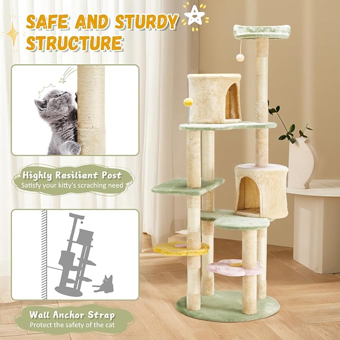 Erinnyees Flower Cat Tree Tower, Heavy Duty Anti-Scratch Cats Furniture, Multi-Level Cat Condo Activity Center Kitten Play House