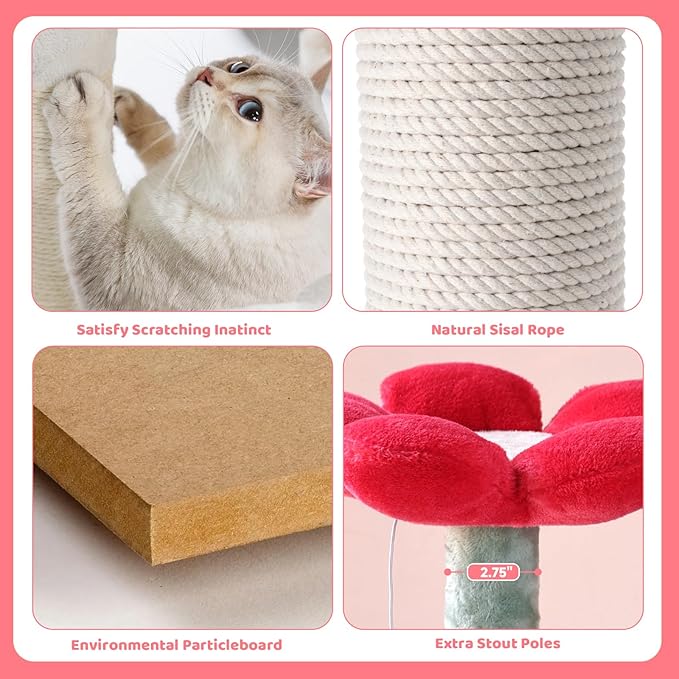 HYABi 56.3in Flower Garden Cat Tree, Cat Tower with Cozy Condo & Scratching Post, Cat Tree Tower with Jumping Platform for Indoor Cats Large Adult