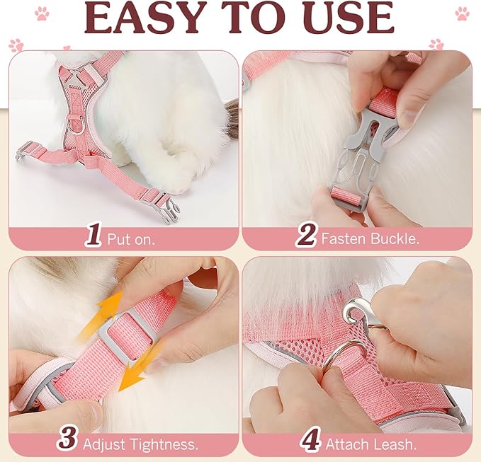 Cat Harness and Leash Set for Walking, Adjustable Kitten Vest Harness with Reflective Strip Breathable Mesh, Escape Proof Soft Pet Safety Vest for Cats, Kittens, Puppies, S, Pink