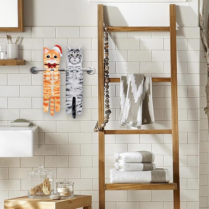 AGRIMONY Cat Funny Hand Towels for Bathroom Kitchen - Cute Decorative Cat Decor Hanging Washcloths Face Towels Super Absorbent Soft - Housewarming Birthday Christmas Fun Gifts for Women Cat Lovers