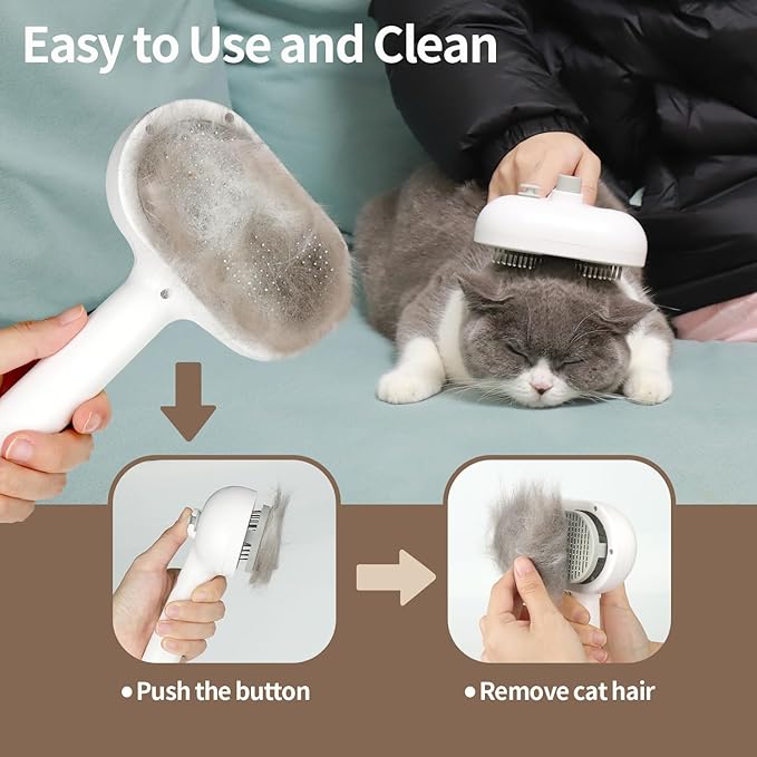 3 in 1 Cat Brush for Shedding - Spray Pet Hair Removal Comb with Water Tank and Release Button - Steamy Cat Brush - Pet Spray Hair Comb for Dogs and Cats