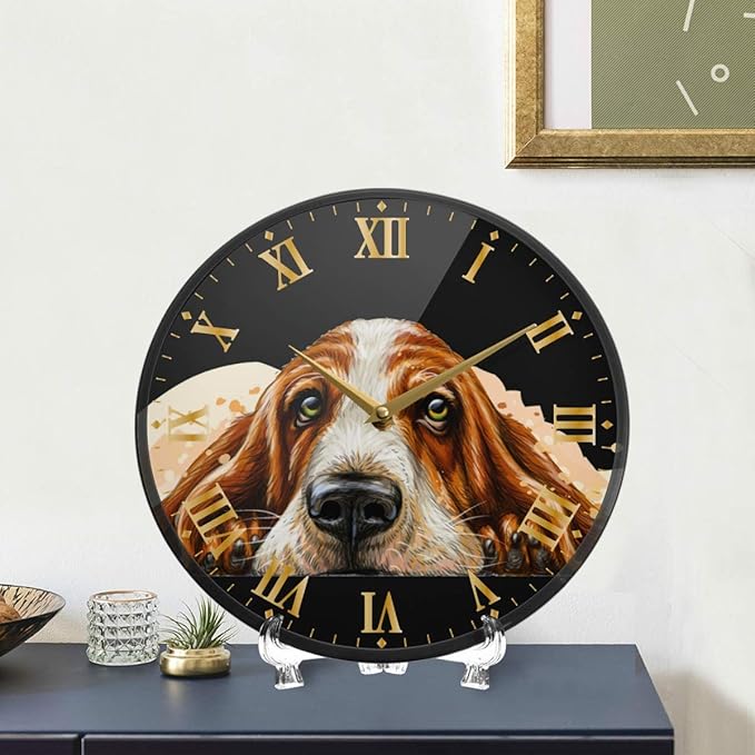 ALAZA Dog Breed Basset Hound Wall Clock Battery Operated Silent Non Ticking Clocks for Living Room Decor 12 Inch / 9.5 Inch