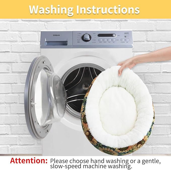 Circular Calming Dog & Cat Bed Anti-Anxiety Plush Dog Bed Washable Pet Bed with Anti Slip Backing Donut Cuddler with Cute Jacquard Patterns for Cat and Small Puppy 30" (Small, Panda)