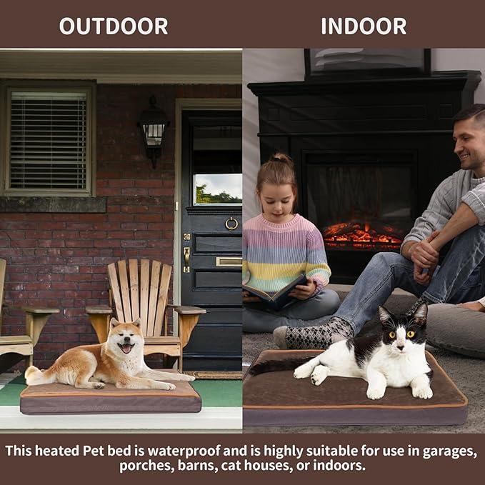 NAMOTEK Outdoor Heated Pet Bed for Cats Dog in Winter with Orthopedic Foam Base Auto Constant Temperature Electric Heating Pad & Waterproof Liner for Dog House Cabin Cot Doorway(31" Lx19 Wx1.7 Th)