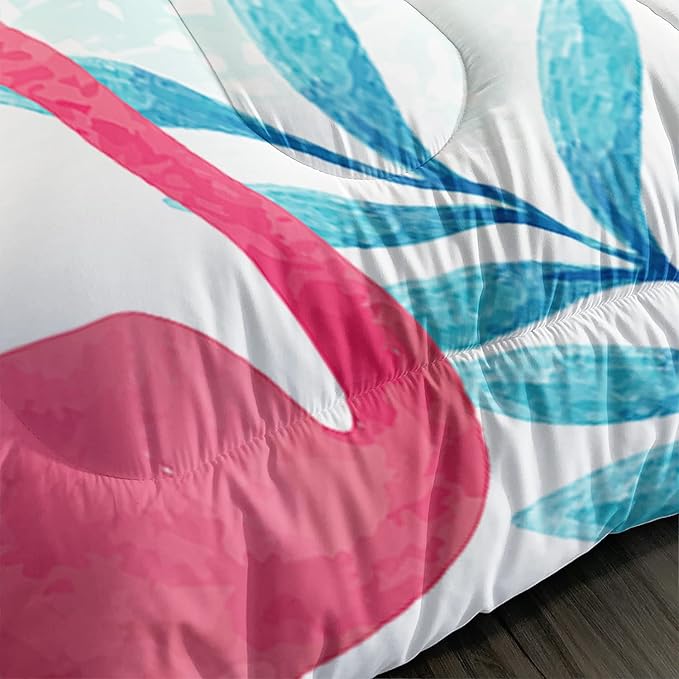 AILONEN Flamingo Comforter Set for Girls Kids, Tropical Flamingo Pattern Bedding Set Full Size,Superior Quilt Ultra Soft,3 Piece 1 Comforter and 2 Pillowcases,Microfiber Fabric