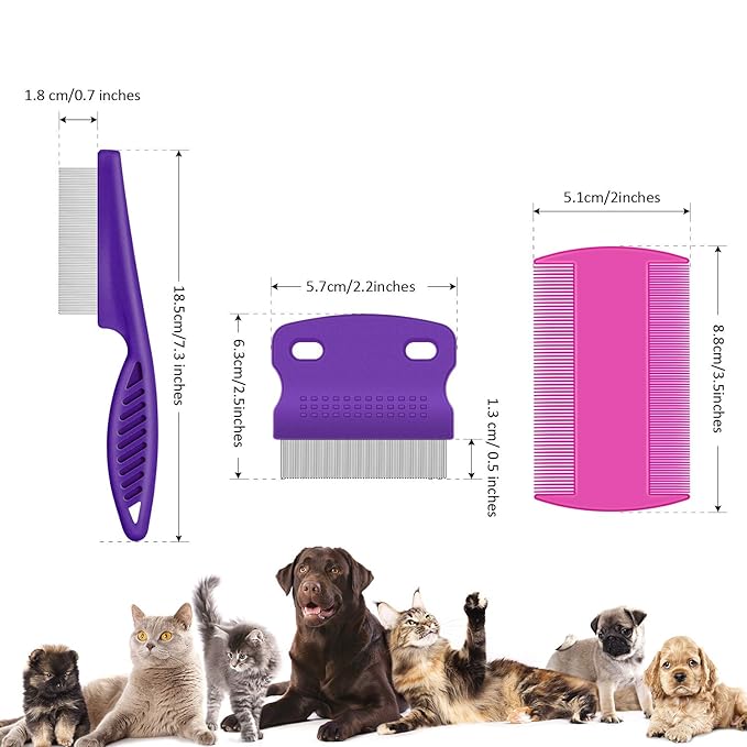 6 Pieces Pet Lice Combs Dog Grooming Flea Comb Cat Tear Stain Comb for Removal Dandruff, Hair Stain, Nit (Pink, Green, Purple, Yellow)