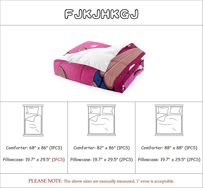 African American Comforter Sets for Girls, Black Girls Kids Comforter Sets 2 Piece Pink Twin Size Bedding with 1 Pillowcase