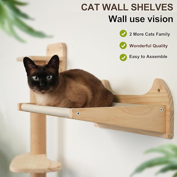 Cat Window Perch and Cat Wall Shelves 2 in 1,Cat Hammock,Steps and 3 Layers Large Cat Perch Bed for Wall and Window.Solid Wood Cat Wall Mounted Furniture &18 Pcs Strong Window Suction Cups