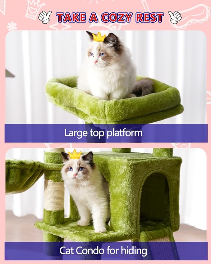 Cat Tree for Small Cats/Kitten, Cat Tower with condo, 2 Baskets, Platform, Scratch Board, Cat Scratching Posts for Indoor Cats, Green GCT003SGR