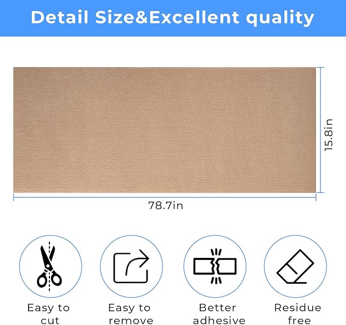 Cat Carpet remnants Cat Scratching Mat Trimmable Self-Adhesive Carpet DIY Climbing Cat Scratcher Cat Scratch Furniture Protector Covering Posts (78.7" x 15.8" Beige)