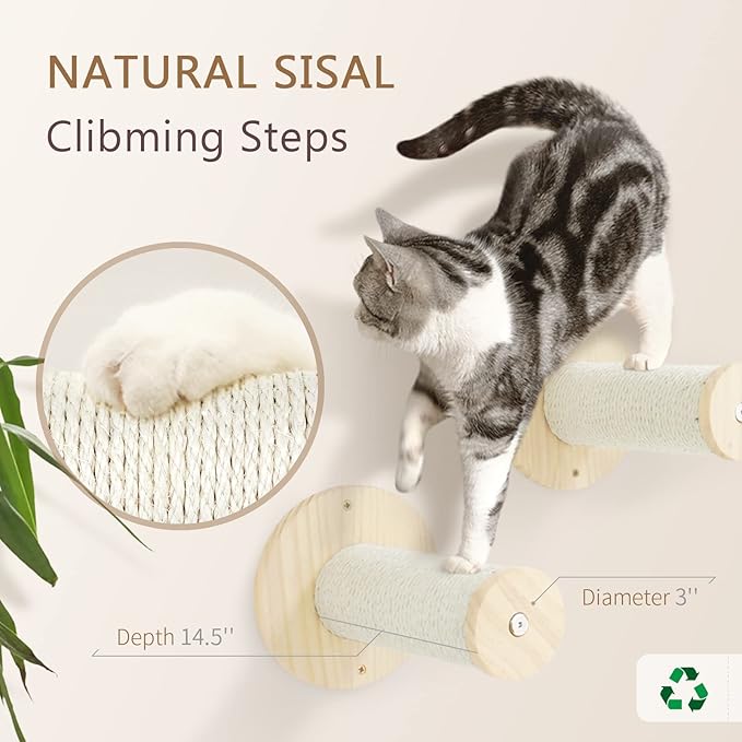 SONGWAY Cat Shelves and Perches for Wall - Wall Mounted Cat Shelf with 2 Sisal Cat Steps, Perches and Cat Hammock, Wooden Cat Bed & Furniture for Indoor Cats Climbing, Lounging, Scratching