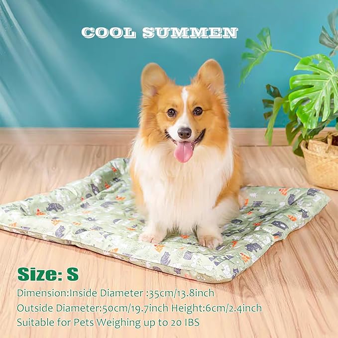 Cat Dog Pet Cooling Mat Cushion Pad Bed Summer Cool Down Comfortable Soft for Pets and Adults (Square Forest, Small)…