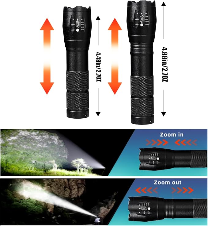 6 Pack LED Rechargeable Flashlight, Super Bright Small Mini Camping Flashlights Zoomable Beam, Convenient USB C Charging for Camping Hiking Outdoor Home Emergency