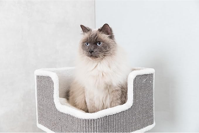 TRIXIE 33.9-in Ava XXL Cat Tree with Thick Scratching Post, Cat Condo, Cozy Top Platform with Removable Cushion, Dangling Cat Toy, Gray/White