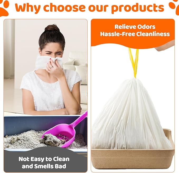 50 Count Litter Box Liners Jumbo 36" x 18" Tear Resistant Cat Litter Bags Liners 2.5MIL Thicken Drawstring Durable Cat Pan Liners Extra Large Kitty Litter Box Bag Disposable Pet litter Bags for Poop