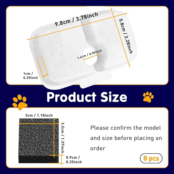 8PCS Cat Water Fountain Filter Replacement for Petlibro - Pre-Filter Sponges Compatible with PLWF105, PLWF115, PLWF005 - Keep Your Pet Libro Fountain Clean and Fresh with PET Standard Filters