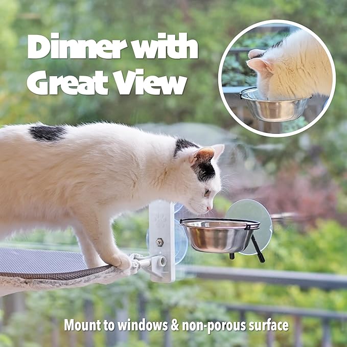 PETKARAY Cat Window Perch, Foldable Cat Hammock for Window, Cat Window Bed for Indoor Cats, Including Cat Bowl and Scratching Post