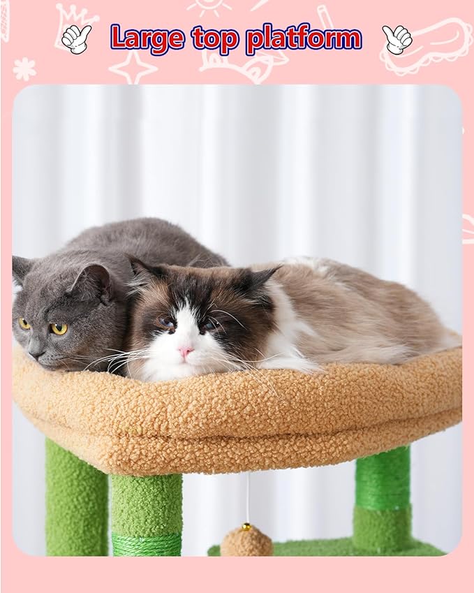 Cat Tree for Indoor Cats Large Adult, 60.2 Cat Tower with Large Platforms, Cat condo, Cat Tree Tower with 8 Cat Scratching Posts, Cat Hammock, Green and Brown GCT030-MGY