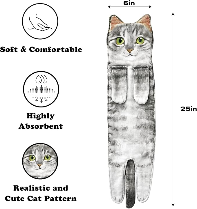 AGRIMONY Cat Funny Hand Towels for Bathroom Kitchen - Cute Decorative Cat Decor Hanging Washcloths Face Towels Super Absorbent Soft - Housewarming Birthday Christmas Fun Gifts for Women Cat Lovers