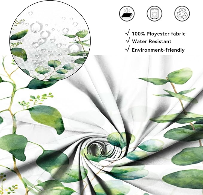 AWERT Small Half Size Stall Shower Curtain with 6 Hooks Shower Stall Curtain 48 x 72 Plant Sage Green Leaves 36 inch Shower Curtain for Bathroom/RV and Camper (Green Leaves)