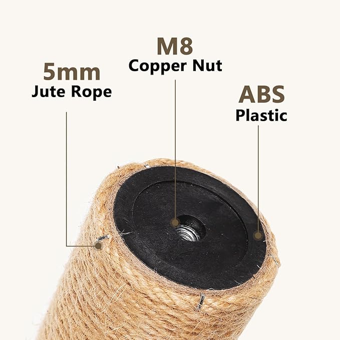 SUPVOX 2 Pcs Cat Scratching Post Parts: 15.7 x 2.4 Inch Cat Scratching Post Pole, 5 mm Jute Rope with ABS Plastic Pole - Cat Scratcher Posts Replacement with M8 Screws