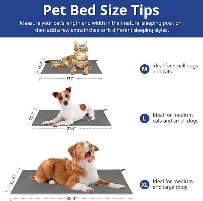 NICREW Dog Heating Pad, Temperature Adjustable Heated Dog Bed with Auto Shut Off Timer, Indoor Pet Heated Bed Mat for Cats and Dogs, 27.5 x 15.7 Inches